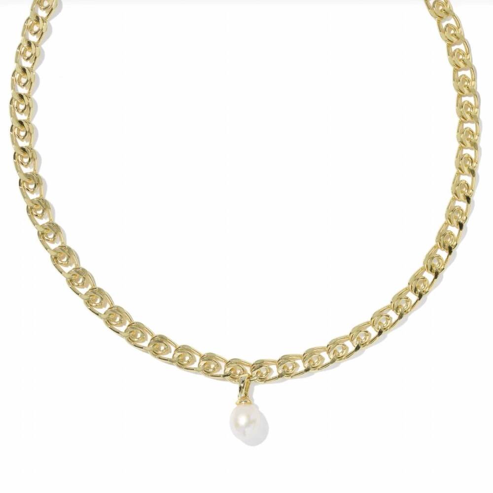 NEW KENDRA SCOTT women's oakland pearl chain necklace in gold